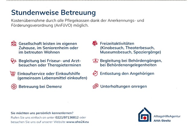Stundenweise Betreuung | AlltagsHilfeAgentur Streitz