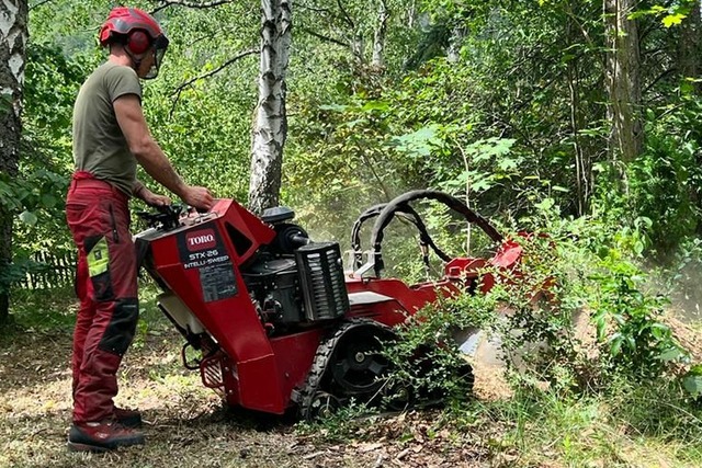 Forstarbeiter mit Stubbenfr&auml;se