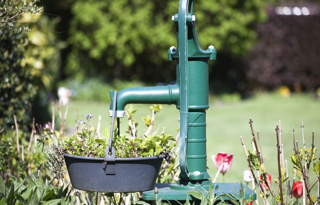 alte Gartenpumpe, Pool-Alternative, Garten