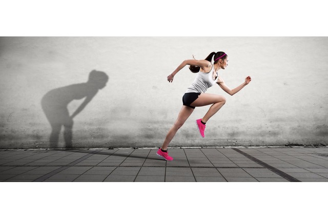 Personal Training, Sport, fit, Frau, schnell, Sprint, Schatten, ersch&ouml;pft, aktiv